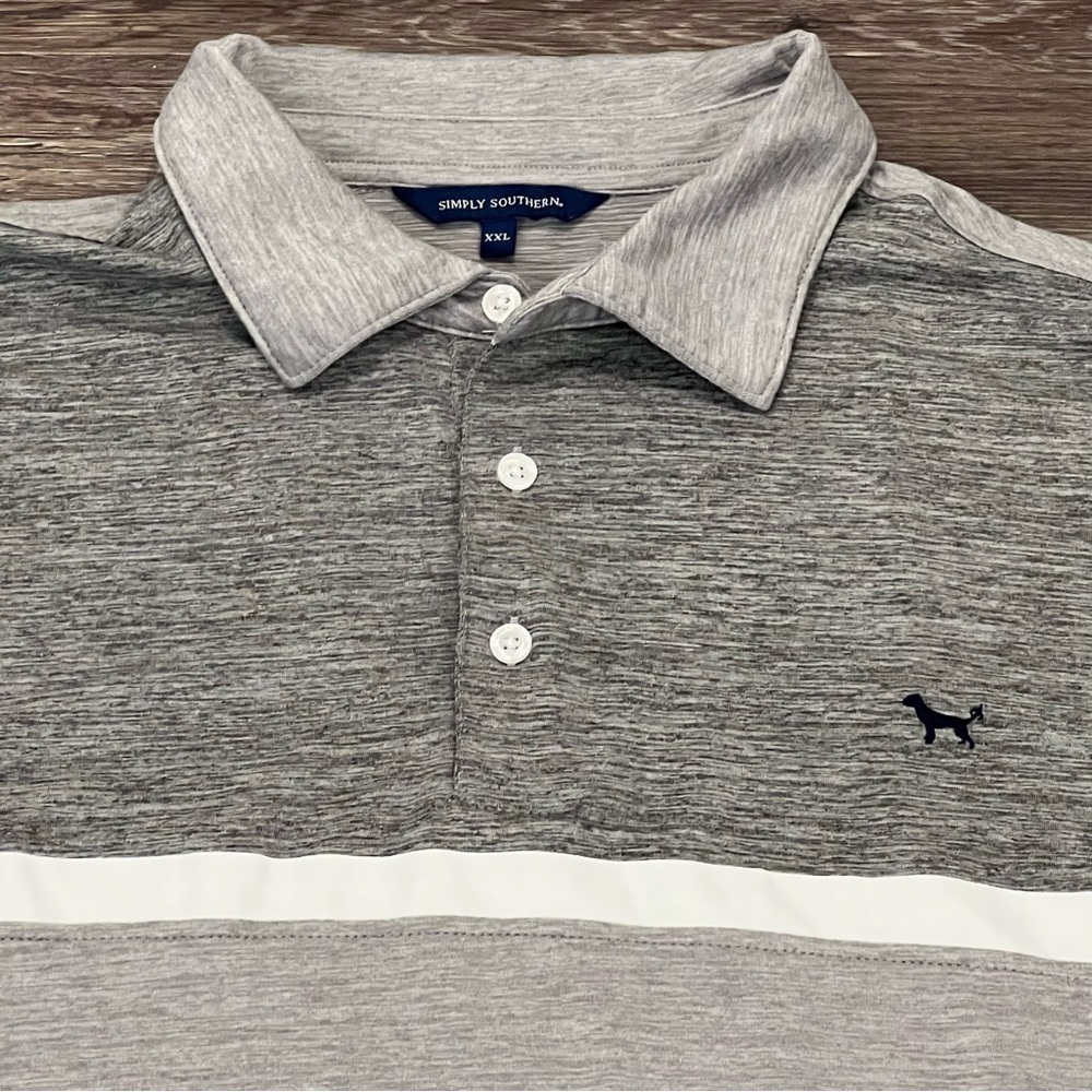 Simply Southern Grey White Stripe Short Sleeve 2XL Polo